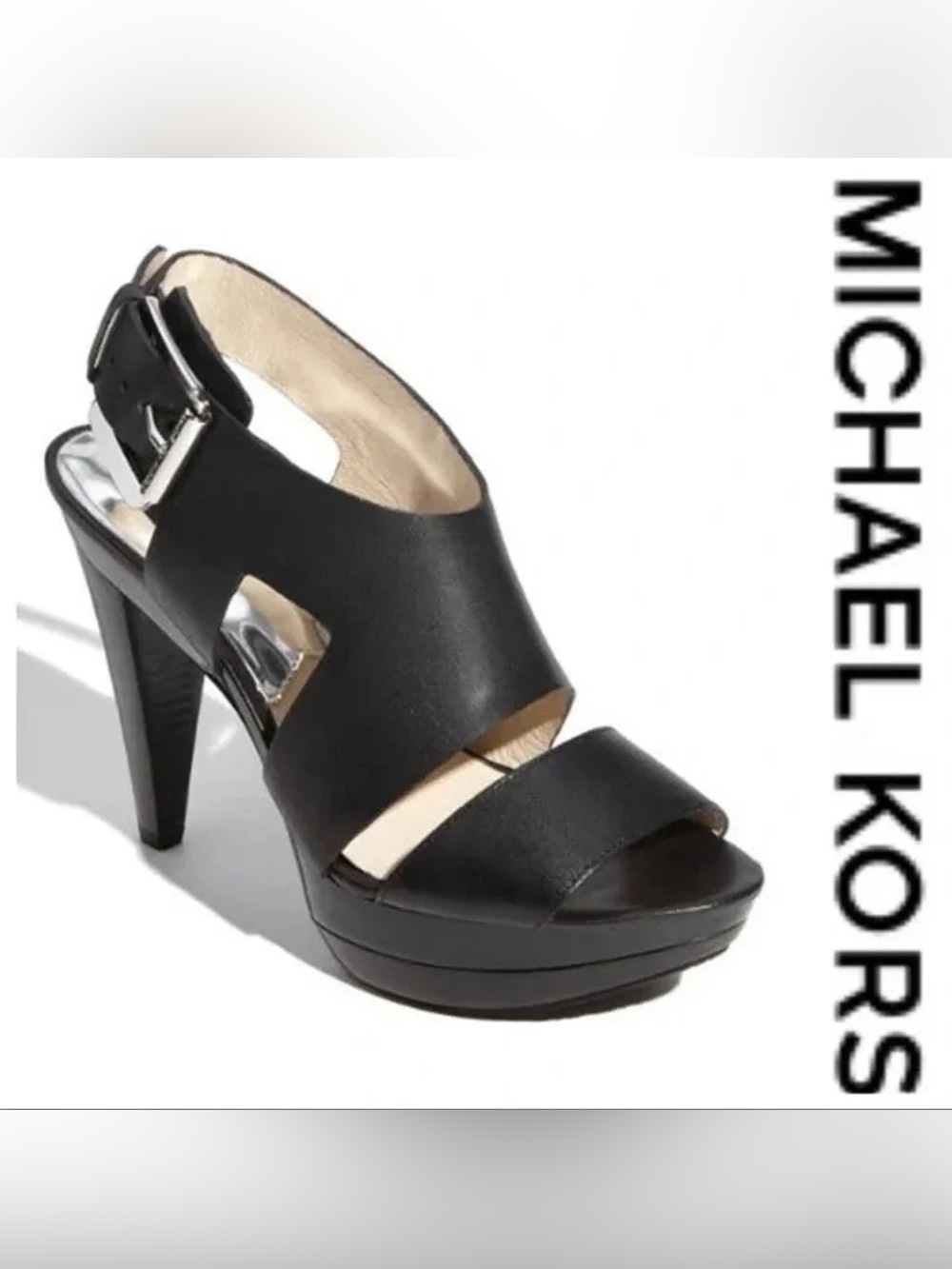 Michael Kors Black Leather Platform High Heel Sandals